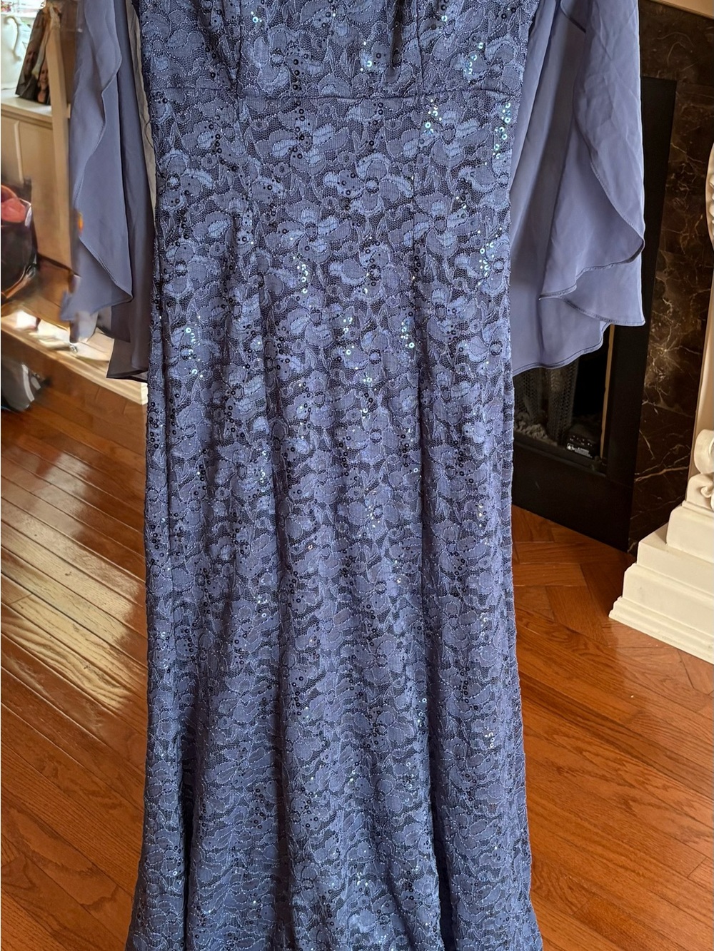 SLNY Navy Lace Sequin Maxi Dress